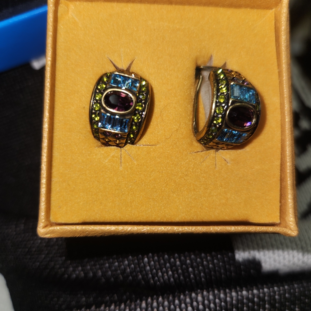 Multicolor Crystal Huggie Earrings - Blue, Green & Purple